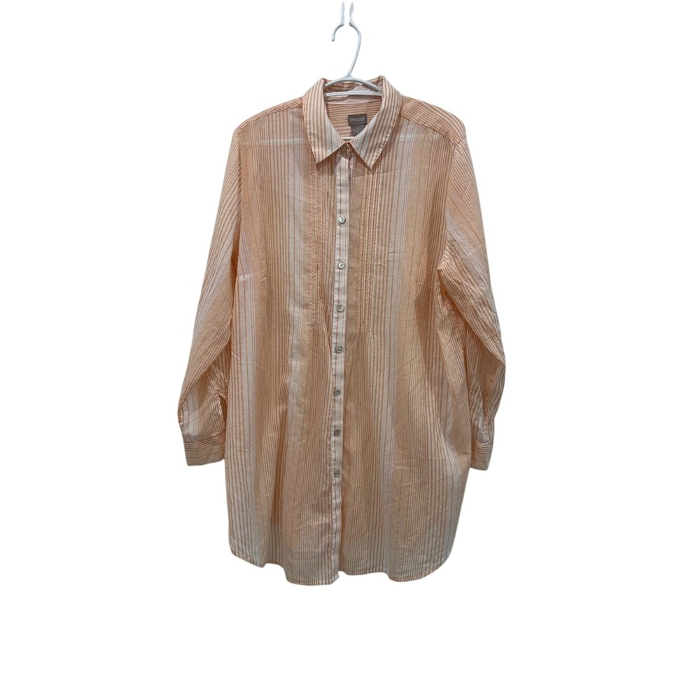 Chico's 100% Cotton Striped Button Down Shirt Size 3 16/18 Peach